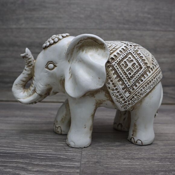 Elephant Figurine Carved Tribal Trunk Up Lucky Statue Resin Home Decor - Picture 5 of 14